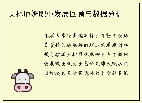 贝林厄姆职业发展回顾与数据分析